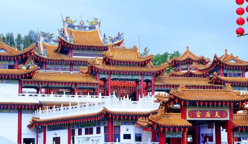 The serene Batu Caves Temple in Kuala Lumpur, Malaysia, a spiritual haven nestled within limestone hills.