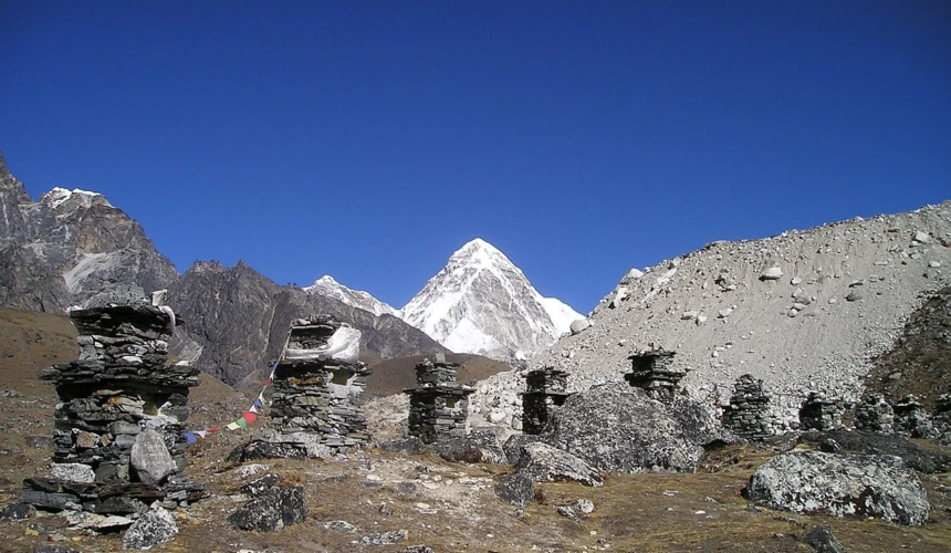 The stunning Pumori peaks rise with elegance near Everest, known as the "Daughter of the Himalayas.