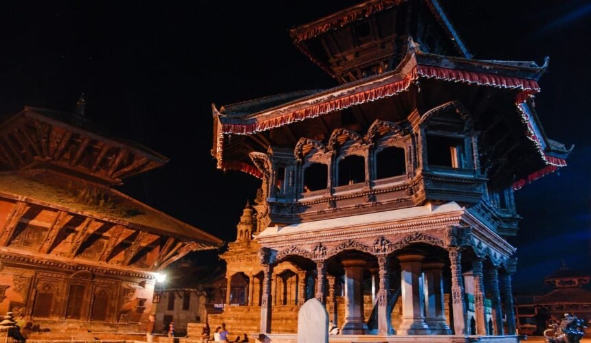 Krishna Mandir temple in Patan Durbar Square, Nepal, showcasing intricate stone architecture